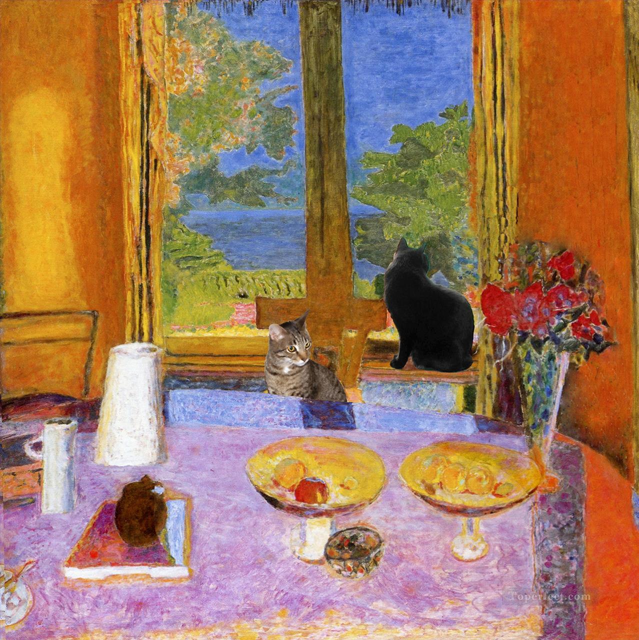 chats assis sur une table Peintures à l'huile